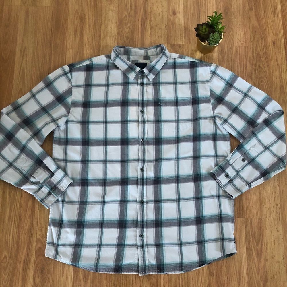 prAna Blue/Purple Plaid Button Down Shirt